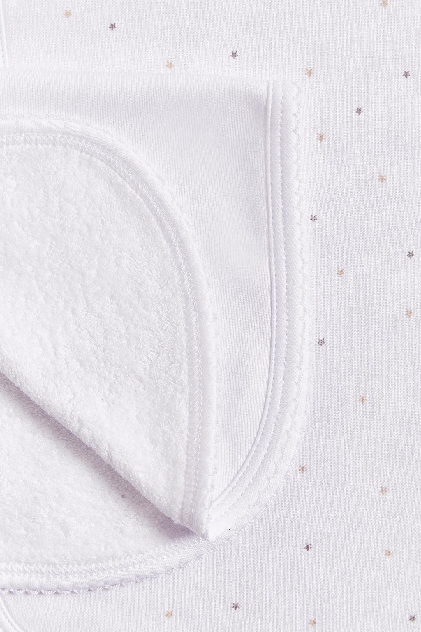 Protect your clothes after feeding with this set of two cute and ultra soft burp clothes! Two Pima cotton burp clothes of approx. 18 cm x 36 cm, one with our Night Stars full print and the other one plain white with an embroidered turtle enjoying around the stars. Reverse side has absorbent towel for extra comfort. This product is a MUST have! Composition: 100% Pima Cotton. Made in Peru. Machine washable.