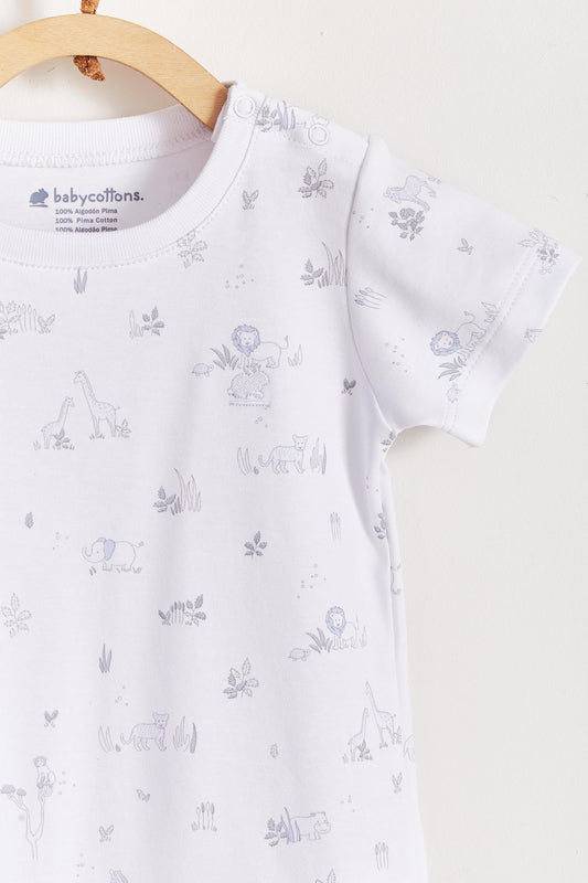 This beautiful short sleeve bodysuit featuring a full print of our Mini Safari collection is made with the softest Pima Cotton. Perfect for a playtime occasion! Pair it with any of our sweatpants or overalls for the perfect look. Composition: 100% Peruvian Pima Cotton.  Made in Peru.  Machine washable.