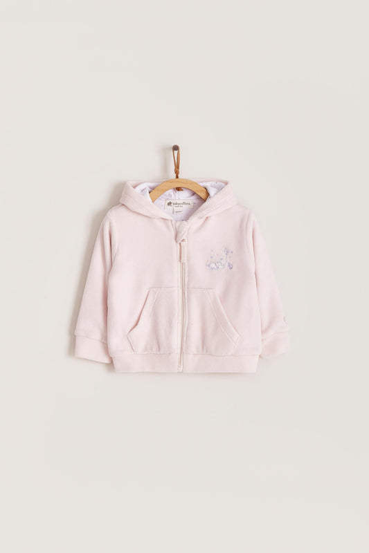 Ideal for winter, this is the sweetest plush hoodie! Fully lined with printed Pima cotton. Pockets and embroidery at the front. Colour: Pink. Composition: Lining: 100% Pima cotton. Outer: 85% cotton, 15% polyester.  Made in Peru. Machine washable.  