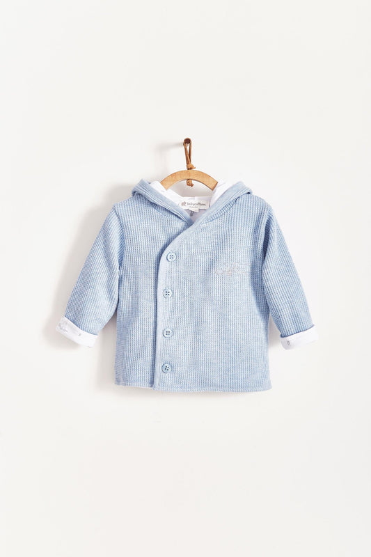 Ideal for winter, Mini Safari Waffle cardigan is super cute and comfortable for babies. Fully lined with printed Pima cotton, outsite is one-color waffle styled. Combine it with our mini safari waffle pants, and mini safari bodysuit for a complete look. Colour: Light-blue. Composition: 100% Peruvian Pima cotton  Made in Peru. Machine washable.