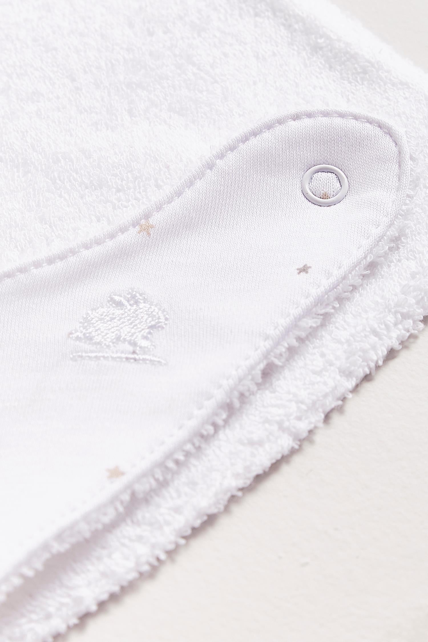 This unisex bandana bib is perfect to fit your baby from 0 to 6 months. It not only helps to keep teething baby dry and neat, but is also versatile enough for any daily outfit. Comes with full print of our lovely Night Stars collection. The reverse side has an absorbent towel for an extra comfort. Composition: 100% Peruvian Pima Cotton.  Made in Peru.  Machine washable. 