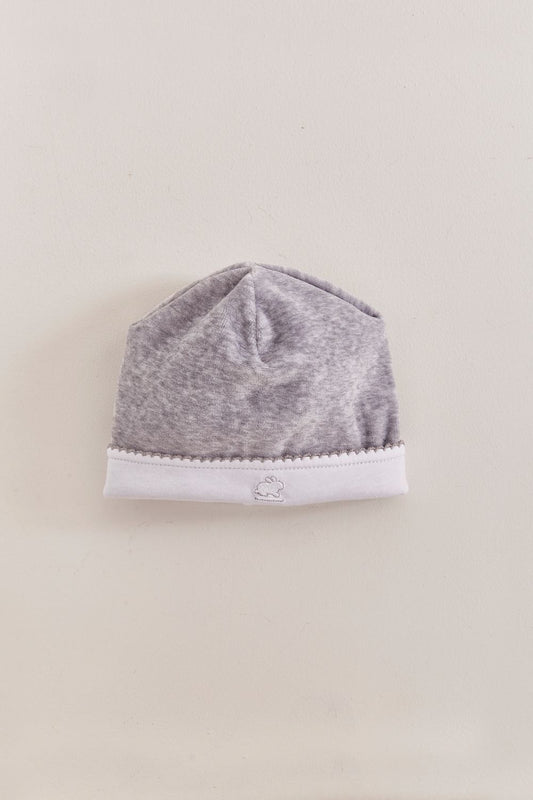 Soft plush grey fabric that keeps your little one comfortable and warm.  Embroidered logo. A perfect beanie for those chilly nights!